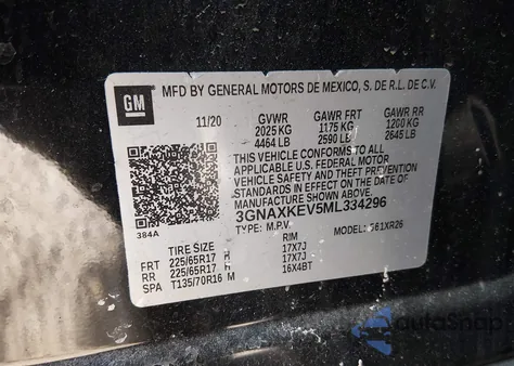 2021 Chevrolet Equinox Fwd Lt z USA, uszkodzony, nr VIN 3GNAXKEV5ML334296